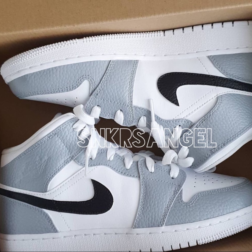 Nike custom air jordan 1 mid sneakers gray black - Picture 1 of 1